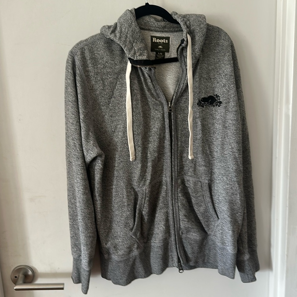 Roots Canada Gray Full Zip Terry Hoodie Sweatshirt Kangaroo Pocket
